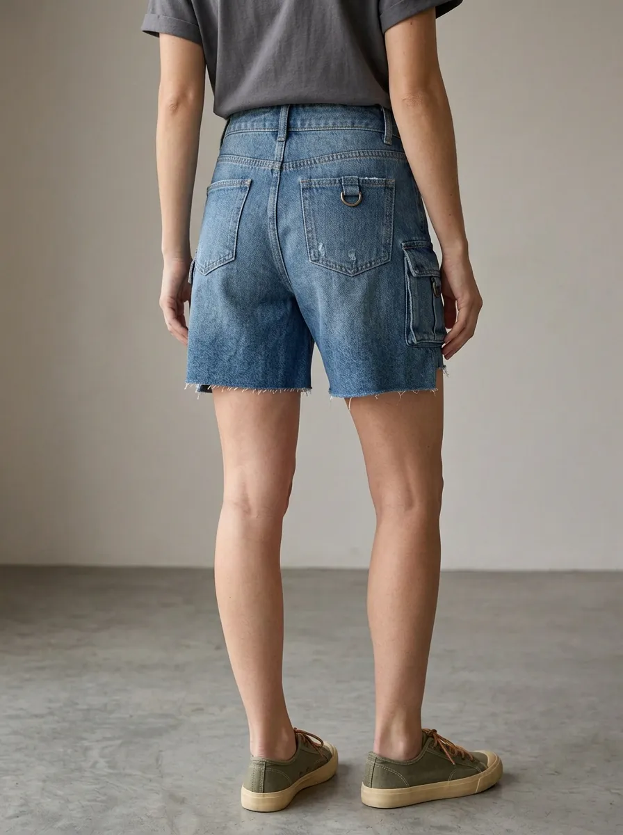 Women's Distinctive Casual Streetwear Distressed Cargo Denim Shorts