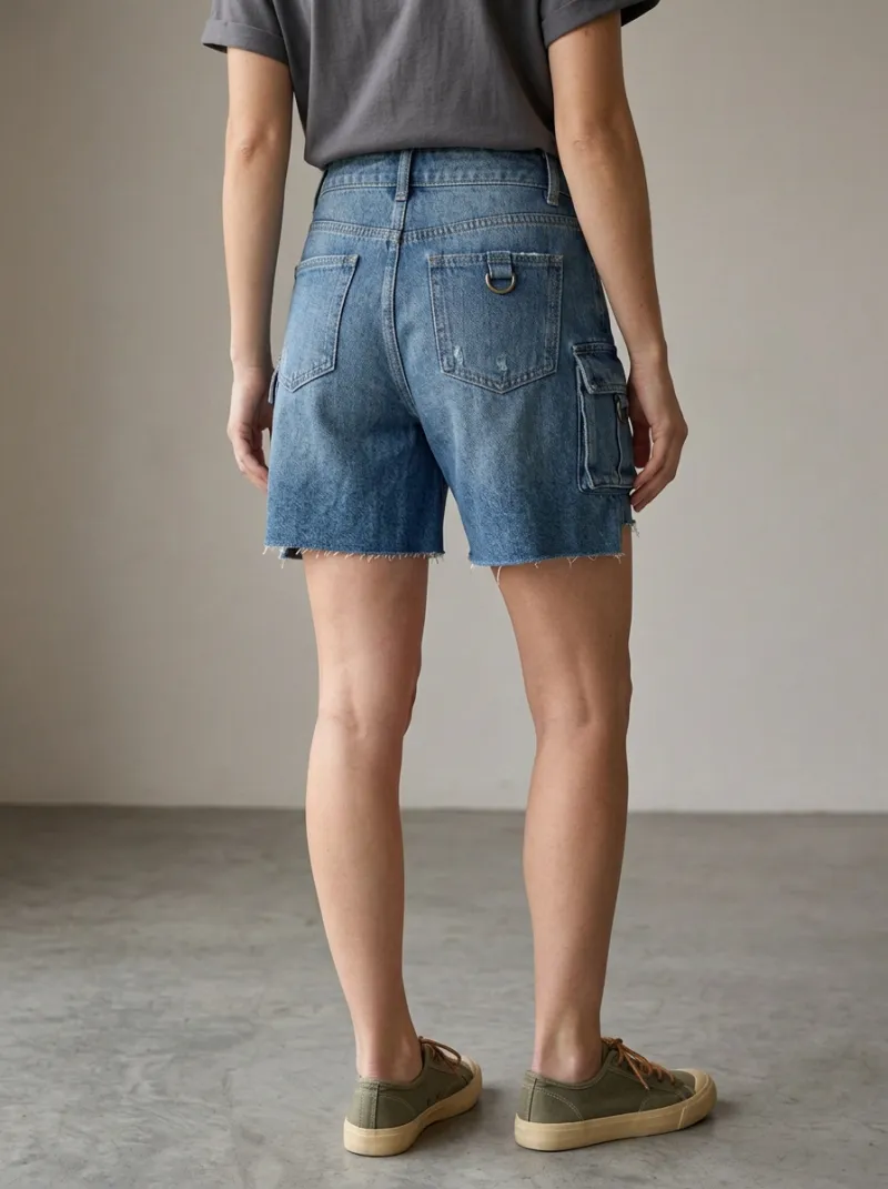 Women's Distinctive Casual Streetwear Distressed Cargo Denim Shorts