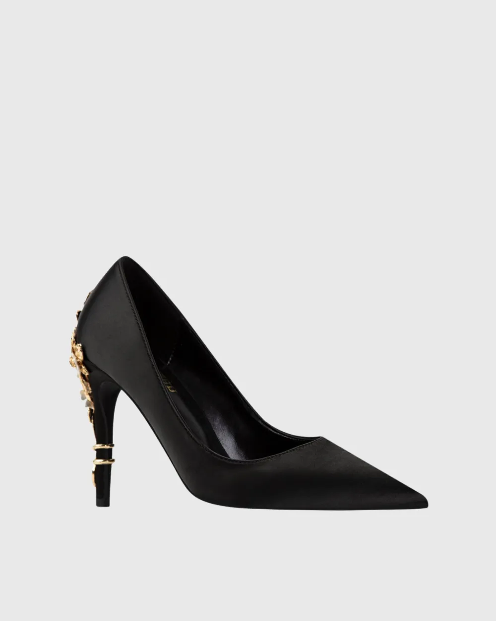 Metal Flower Heels in Black