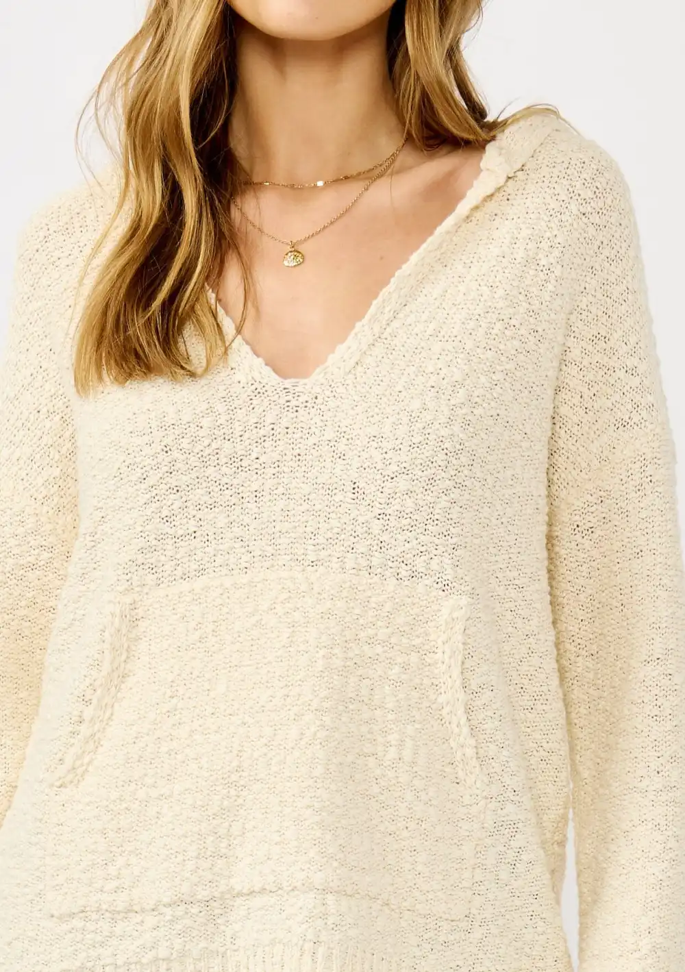 Drop Shoulder Hooded Knit Top