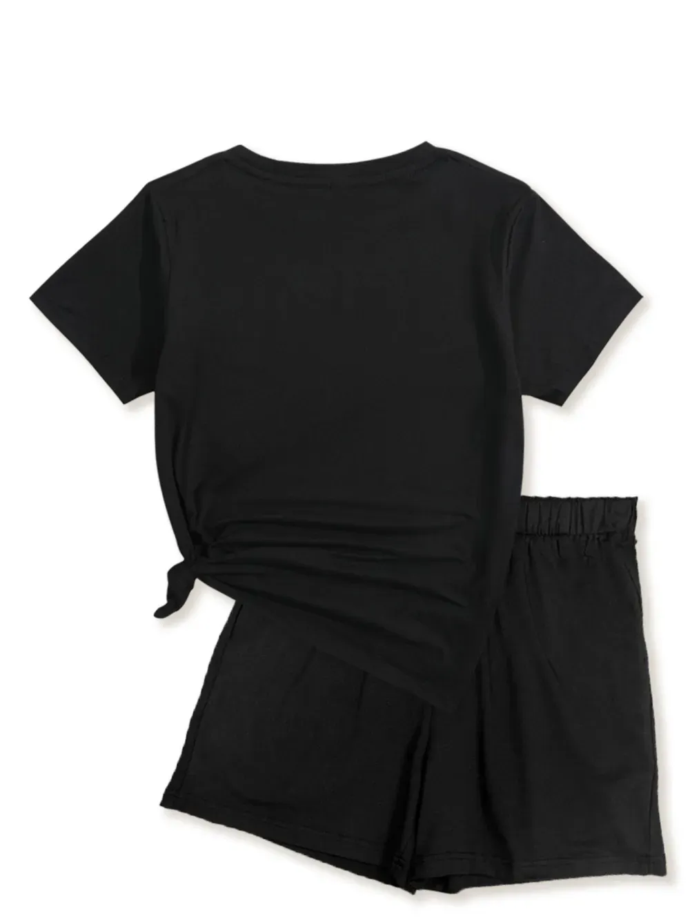 Women's Summer Casual Set, Regular Fit Short Sleeve Top & Shorts, Plain Color Women's