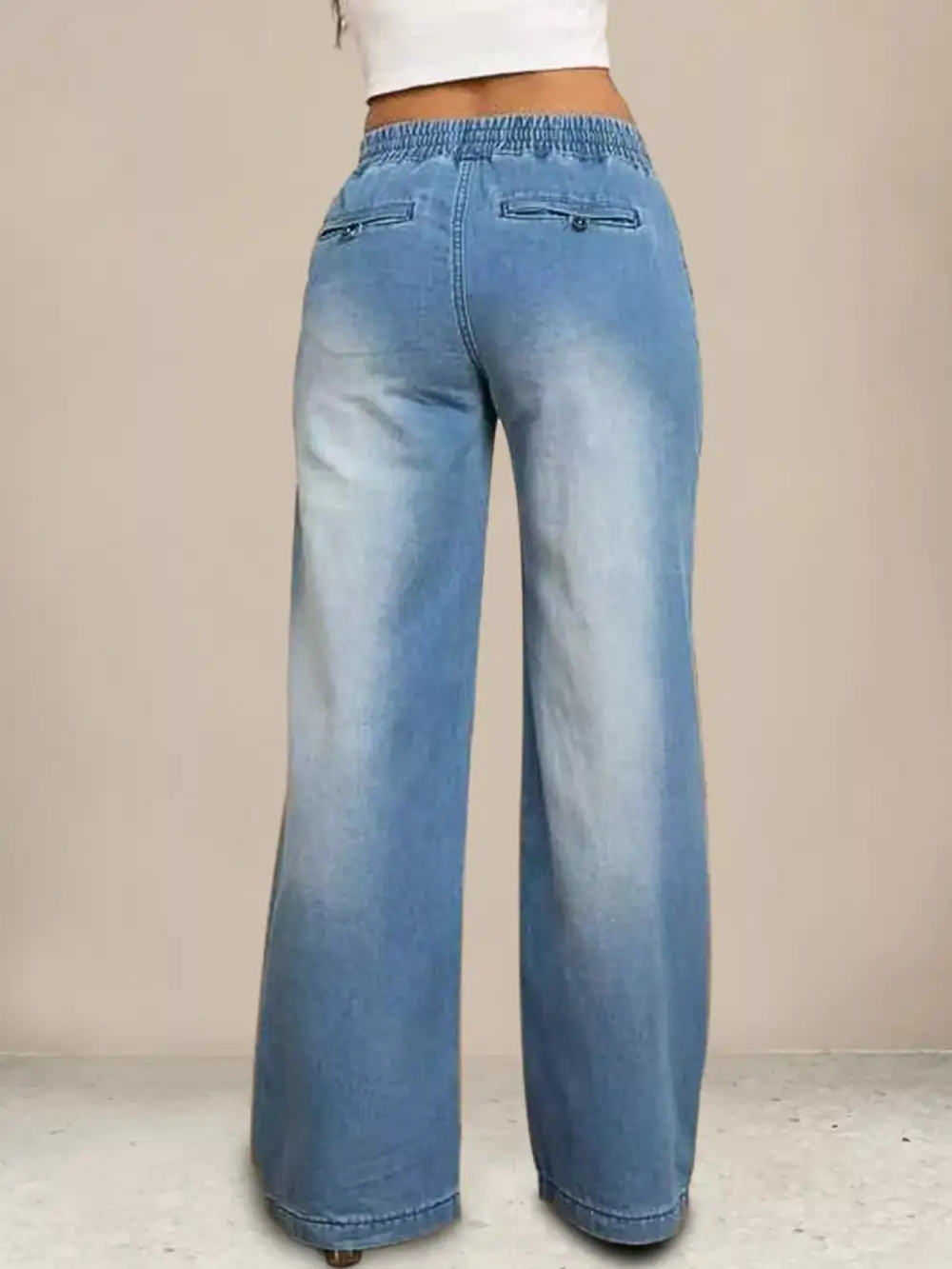 Wide Leg Drawstring Denim Jeans
