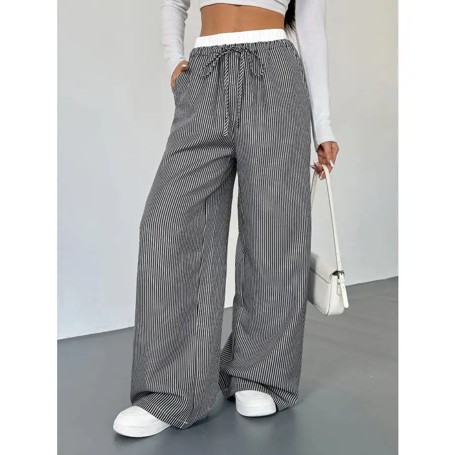 Everyday Striped Wide Leg Drawstring Pants