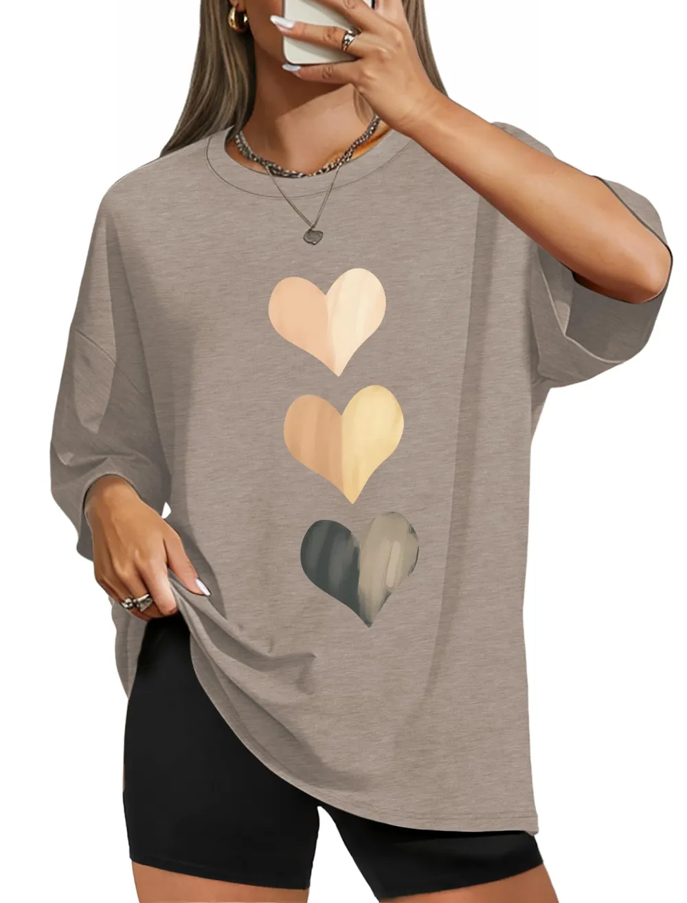 Three Hearts Print T-shirt