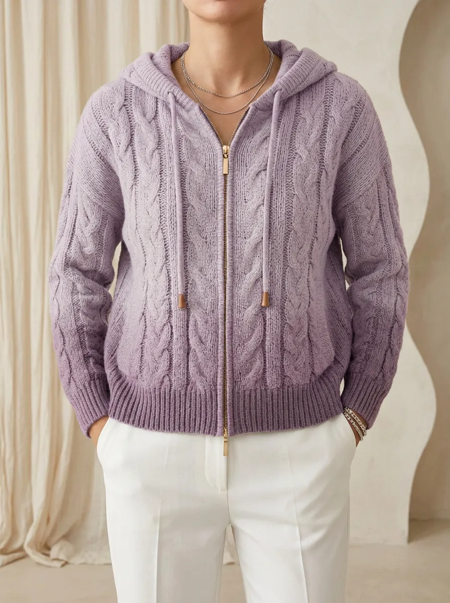 Refined Heritage-Look Women's Hooded Knit Cardigan