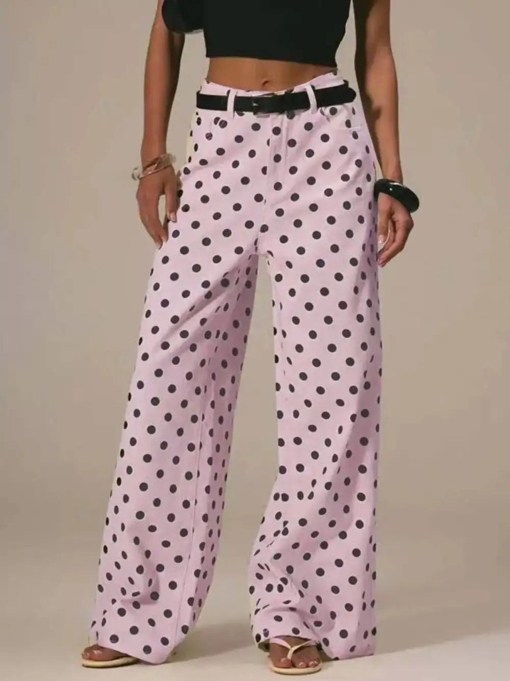 Ruffled Wide Leg Denim Jeans