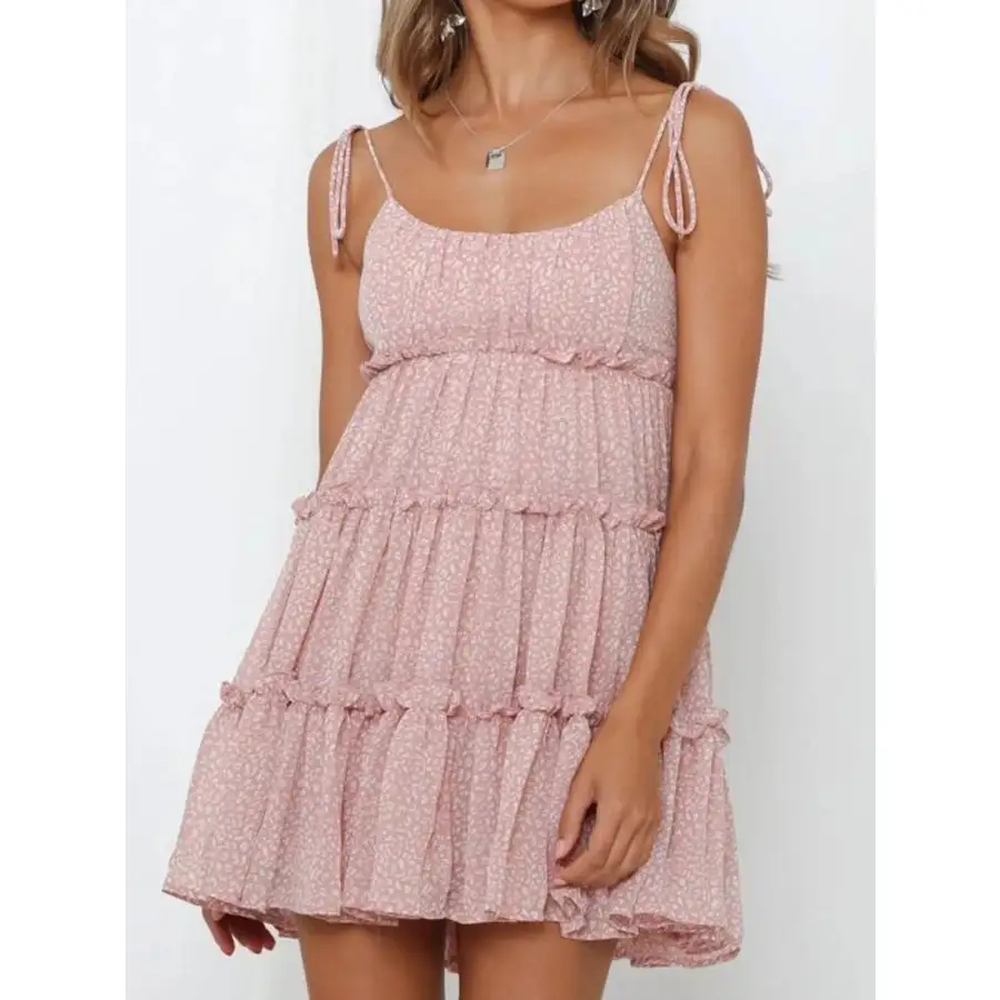 Printed Tie-strap Tiered Mini Dress