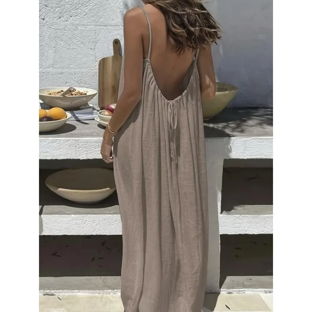 🔥Women's Cotton Linen Backless Loose Dress🔥10-Pack - All Colors Included, Only $24