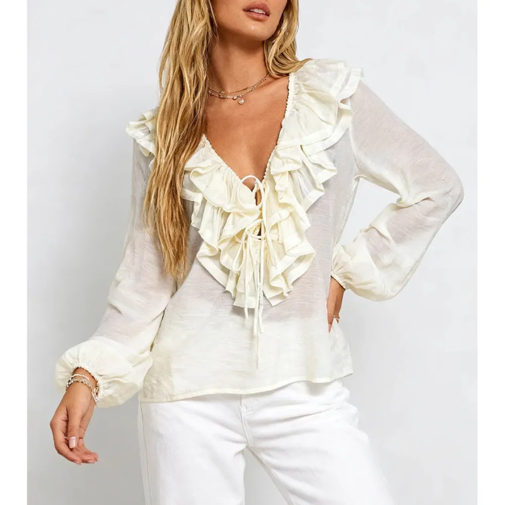 Boho Tiered Ruffle V Neck Front Blouse