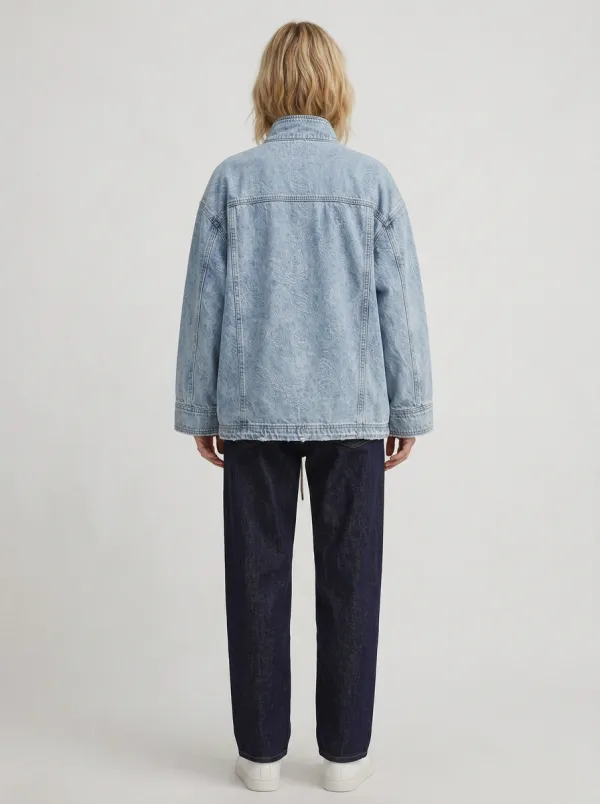 Women's Paisley Pattern Light Wash Printed Denim Jacket