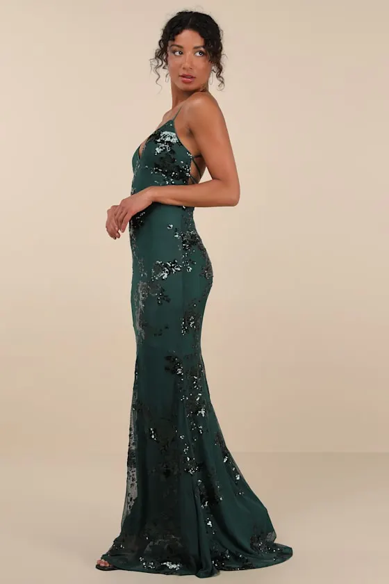 Valhalla Navy Blue Sequin Lace-Up Maxi Dress