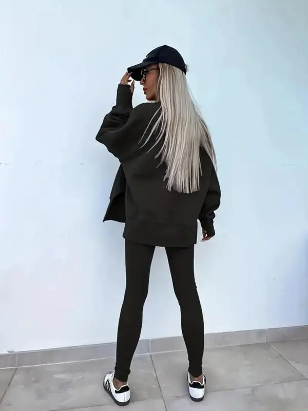 🔥6 PACKS $23.97🔥Women Casual Two Piece Outfits Oversized Pullover Sweatshirts with Thumb Hole Slit Ribbed Pants