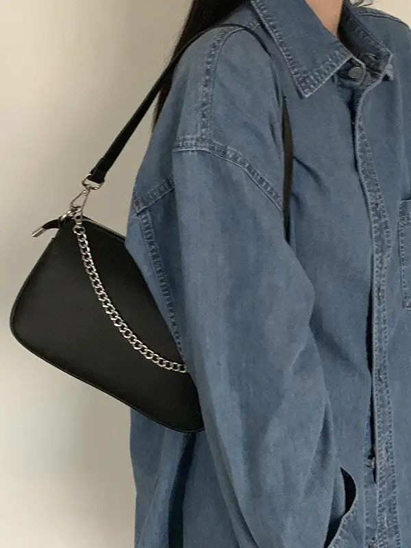 Urban Solid Zipper Pu Shoulder Bag