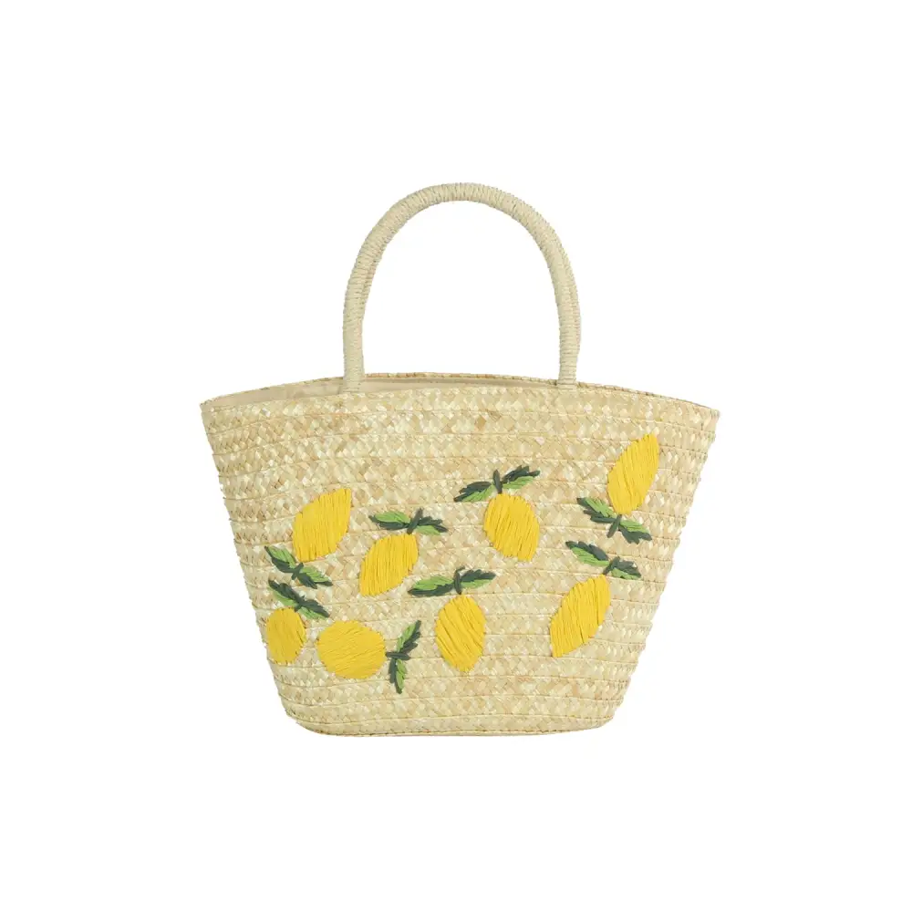 Embroidered Fruit Straw Tote Bag