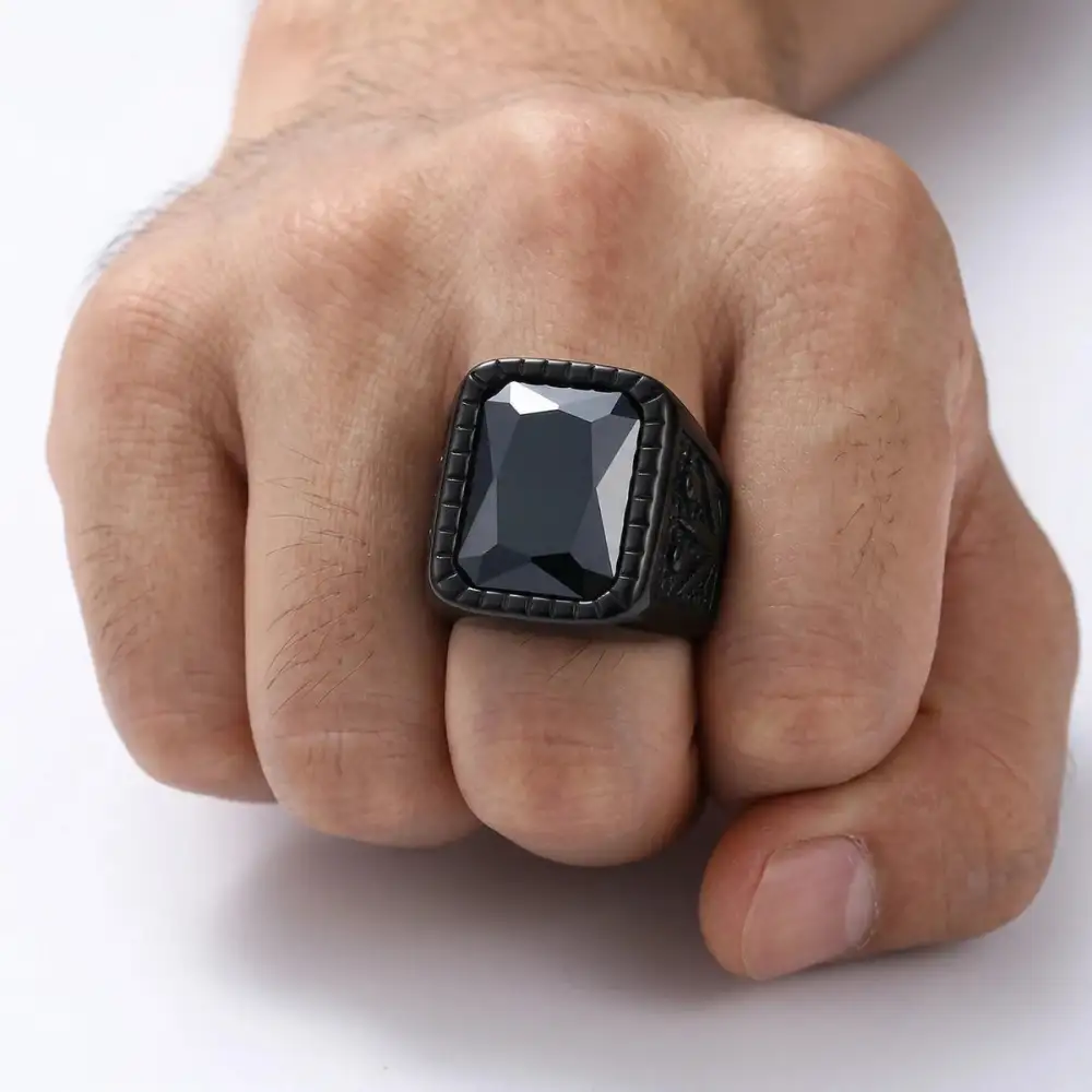 Men's Engraved Gemstone Signet Ring