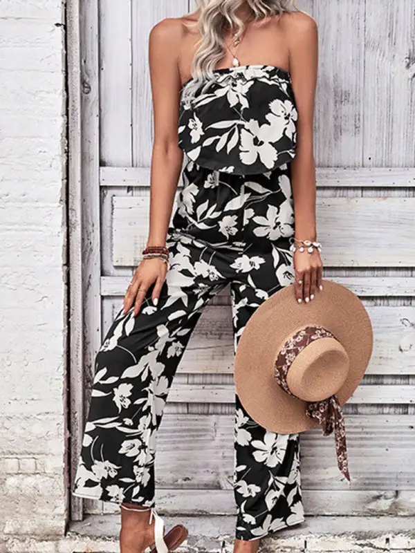 Tube Top Printed Tight Jumpsuit