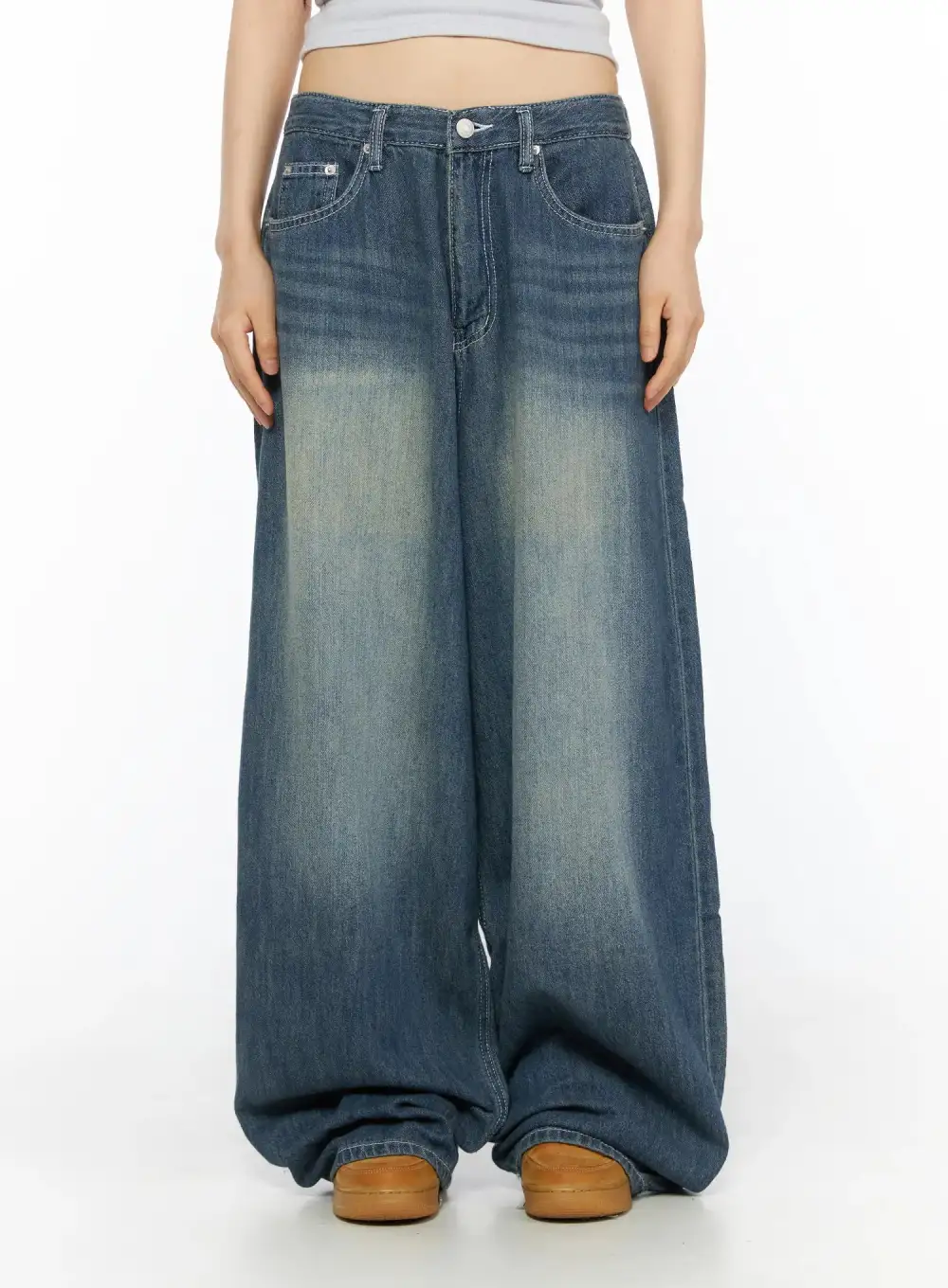 Wide-Fit Vintage Wash Wide Leg Jeans