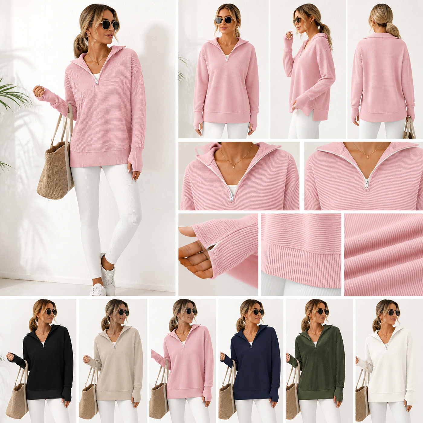 Multi-view display for quarter zip pullover sweater