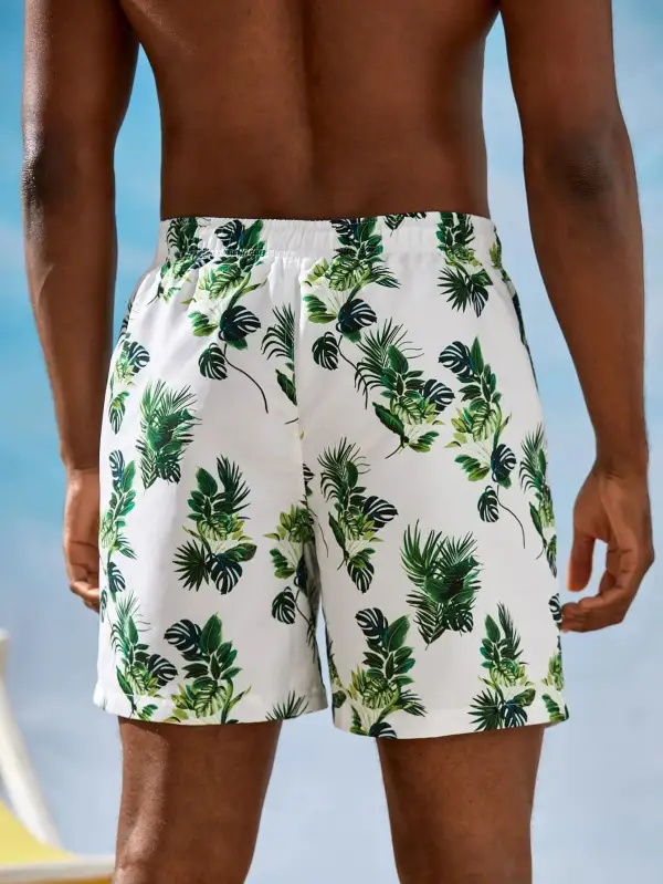 Men's Drawstring Print Beach Shorts