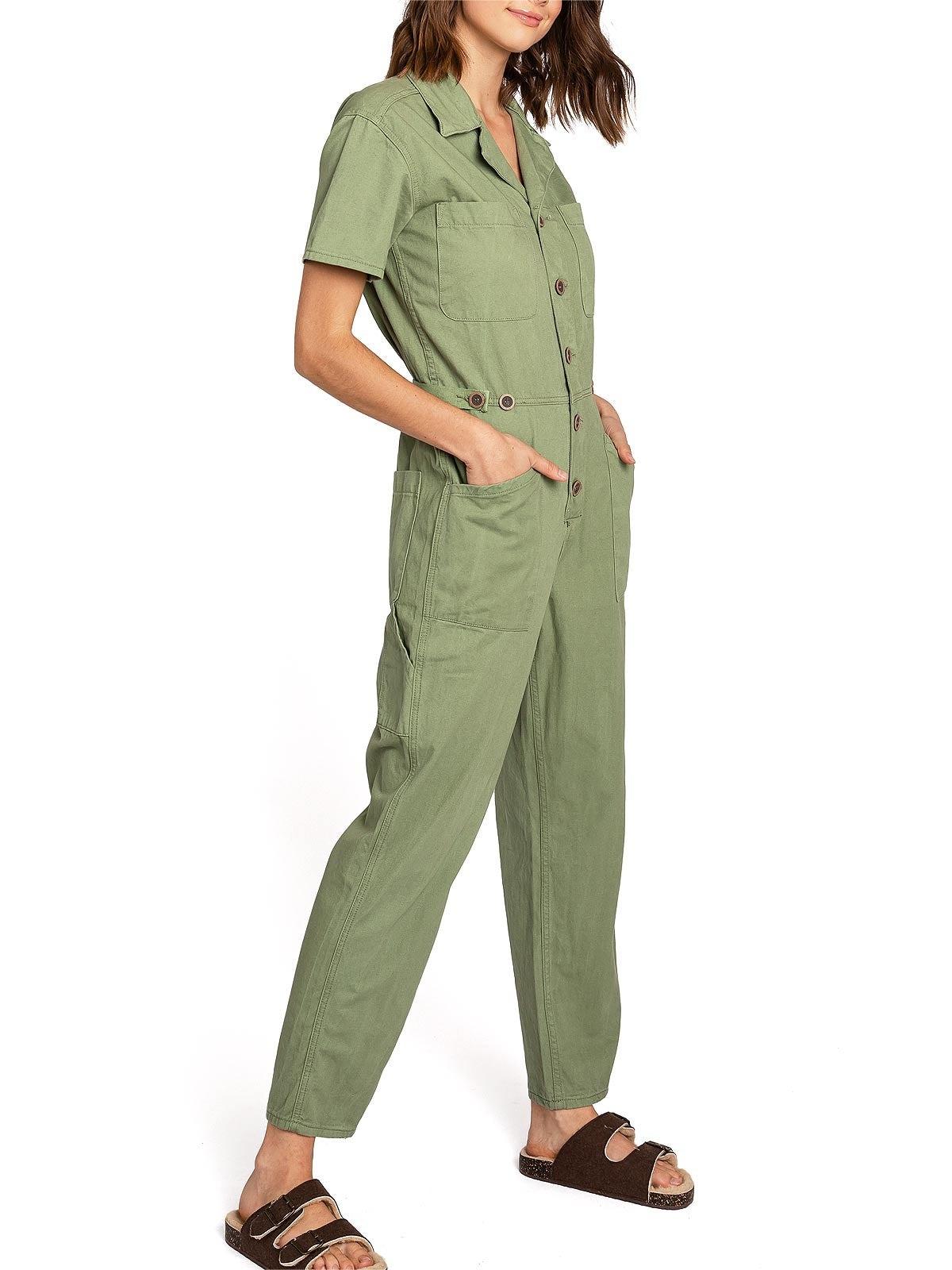 Olive Green Utility Short - Sleeve Jumpsuit