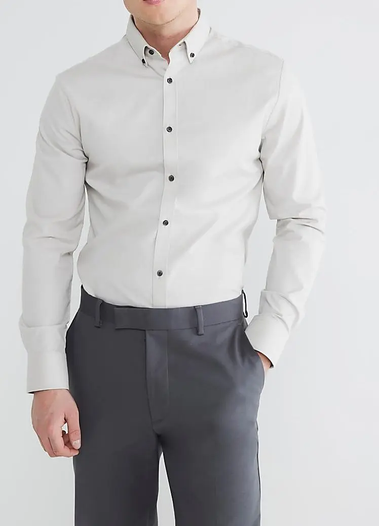 Men's Casual Fashion Grey Textured Slim Fit Stretch Shirt