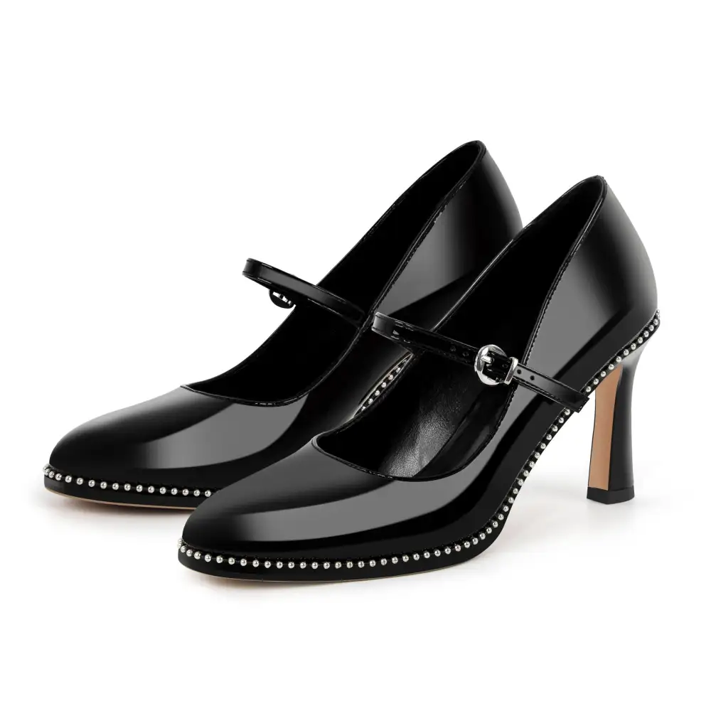 Modern Rivet Pointed Toe Stiletto Buckle Strap Pumps