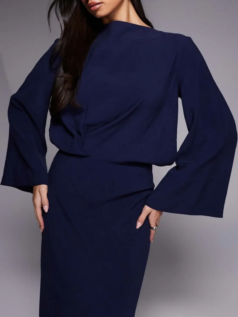 Knot-Waist Long Sleeve Dress