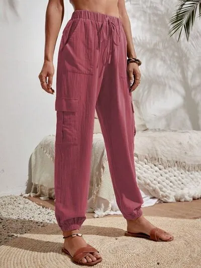 Drawstring Pocketed Cargo-Detail Jogger Pants