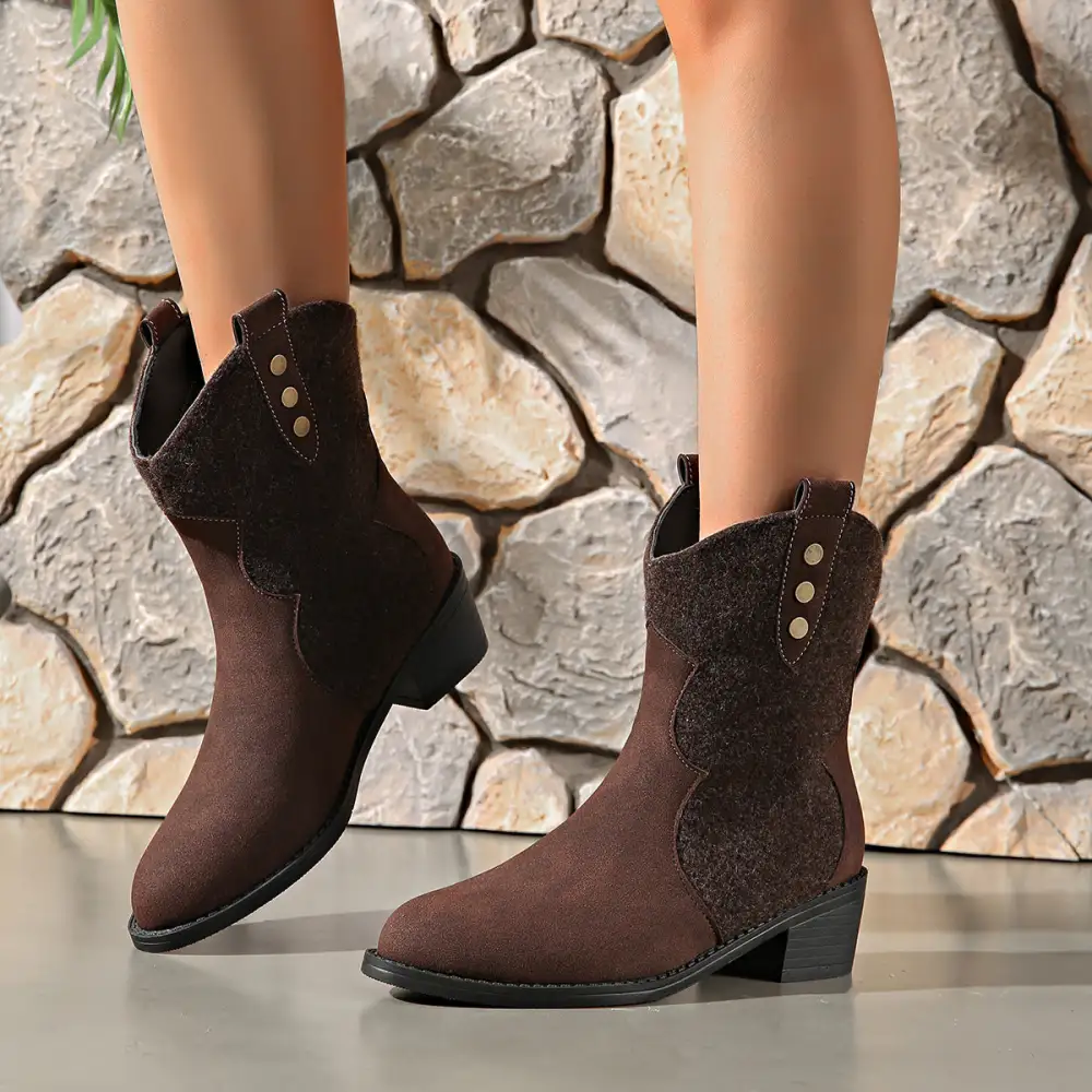 Suede Pointed Toe Block Heel Boots