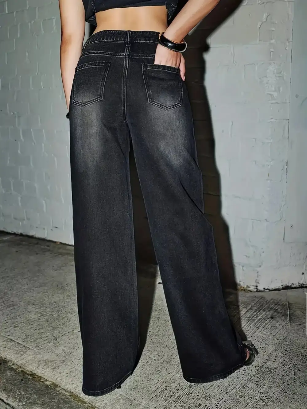 Wide Leg Rhinestone Denim Jeans