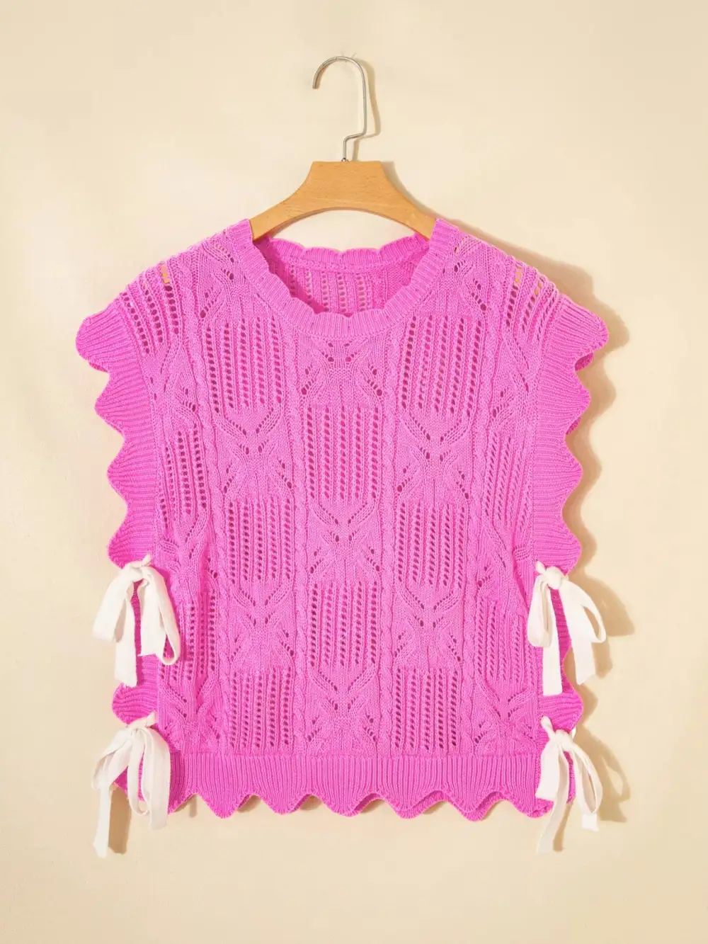 Side Tie Openwork Round Neck Sweater Vest