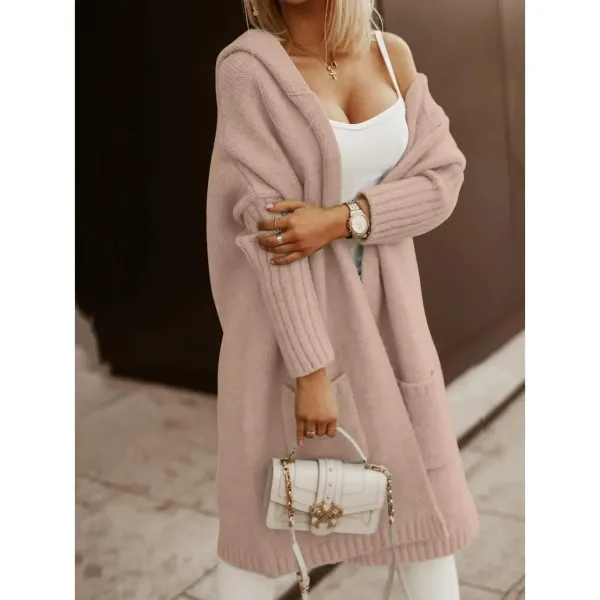 Women's Long Cardigans Cable Knitted Open Front Oversized Hooded Outerwear Sweater Coat