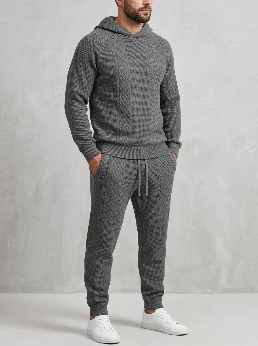 Refined Relaxed-Look Men's Knit Hoodie Jogger Set