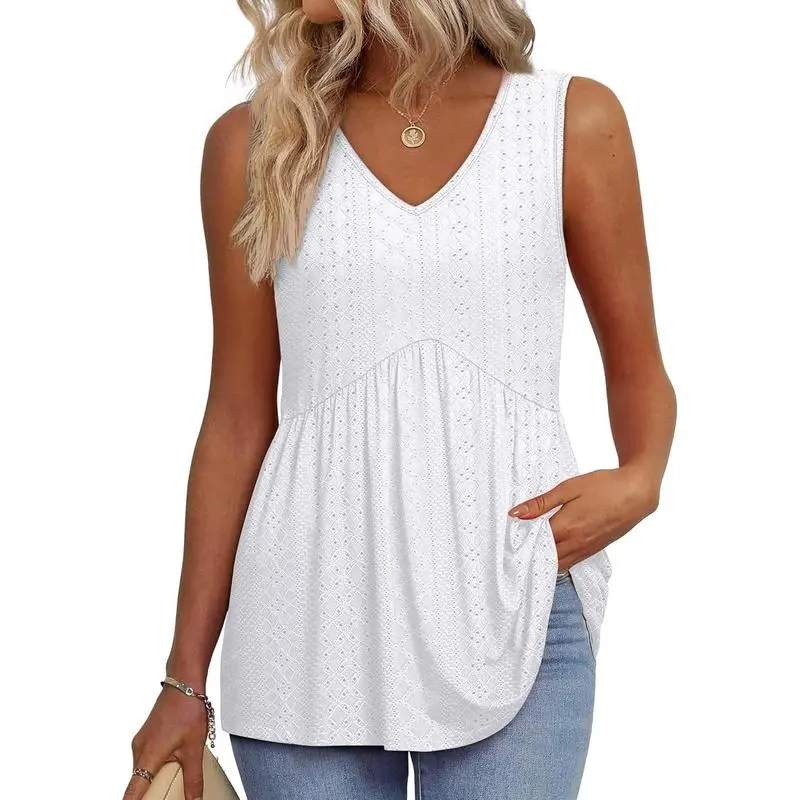 Womens Tank Tops 2025 Flowy Peplum Tops For Women Dressy Sleeveless V Neck Babydoll Tank Tops