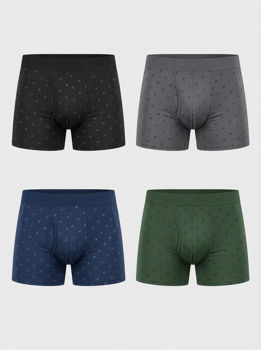 Men's Navy Geometric Stretch Waist Boxer Briefs 4-Pack