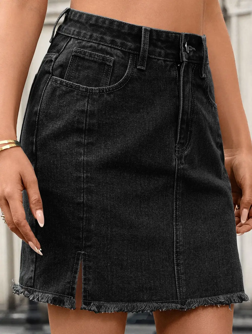 Washed Slit Denim Mini Skirt