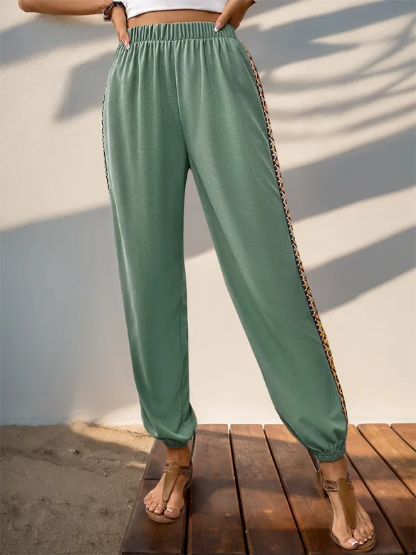 Pocketed Stitched Webbing-Detail Sweatpants