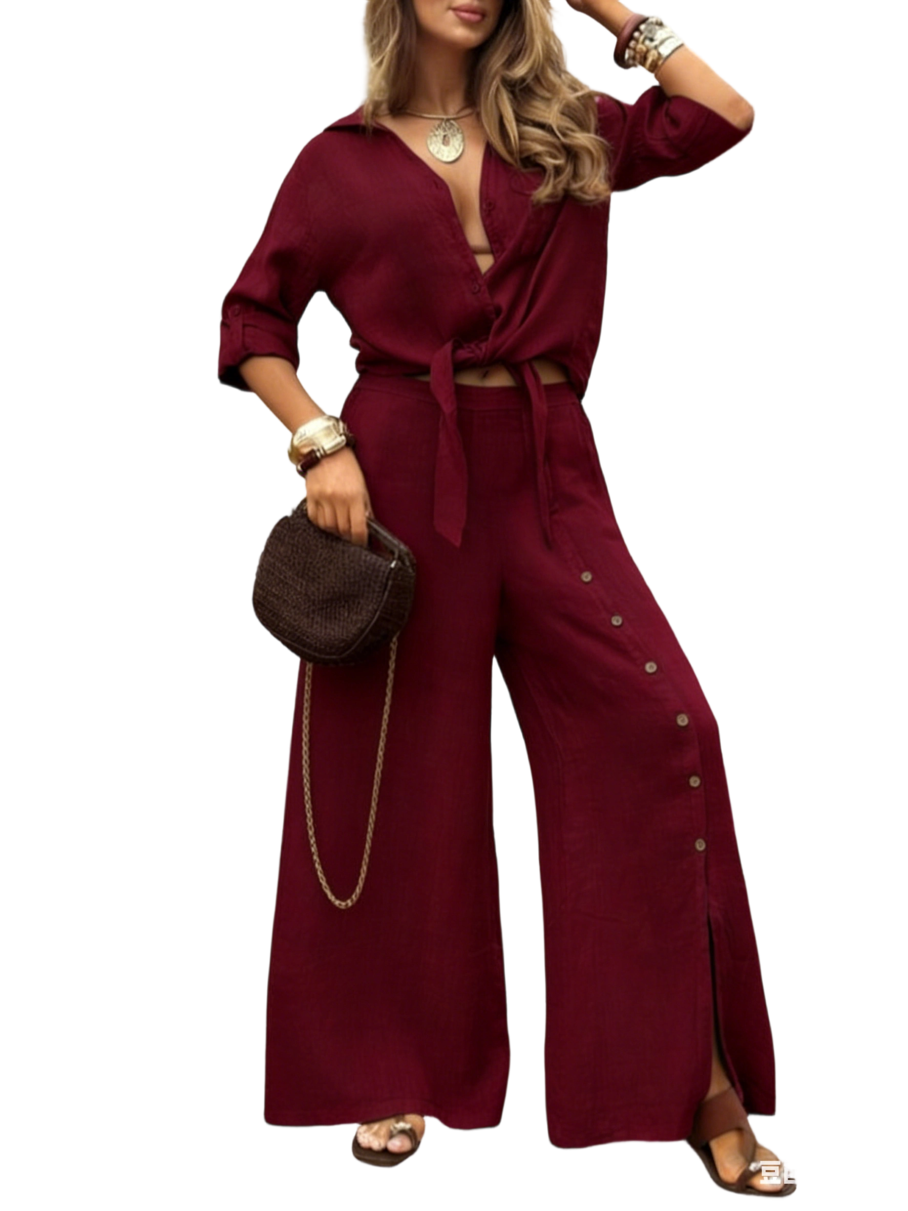 Women's Long-Sleeved Loose-Fitting Shirt Set