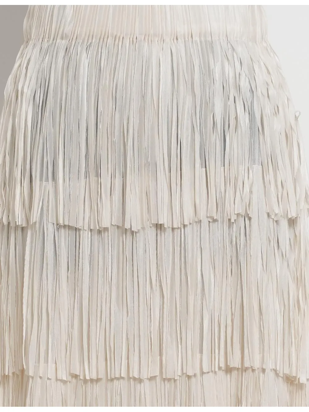 Fringe Solid Color Elastic Waist Midi Skirt