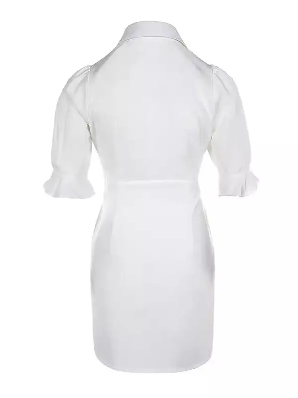 Puff Sleeve Short Sleeve Solid Color Split Joint Lapel Mini Dress