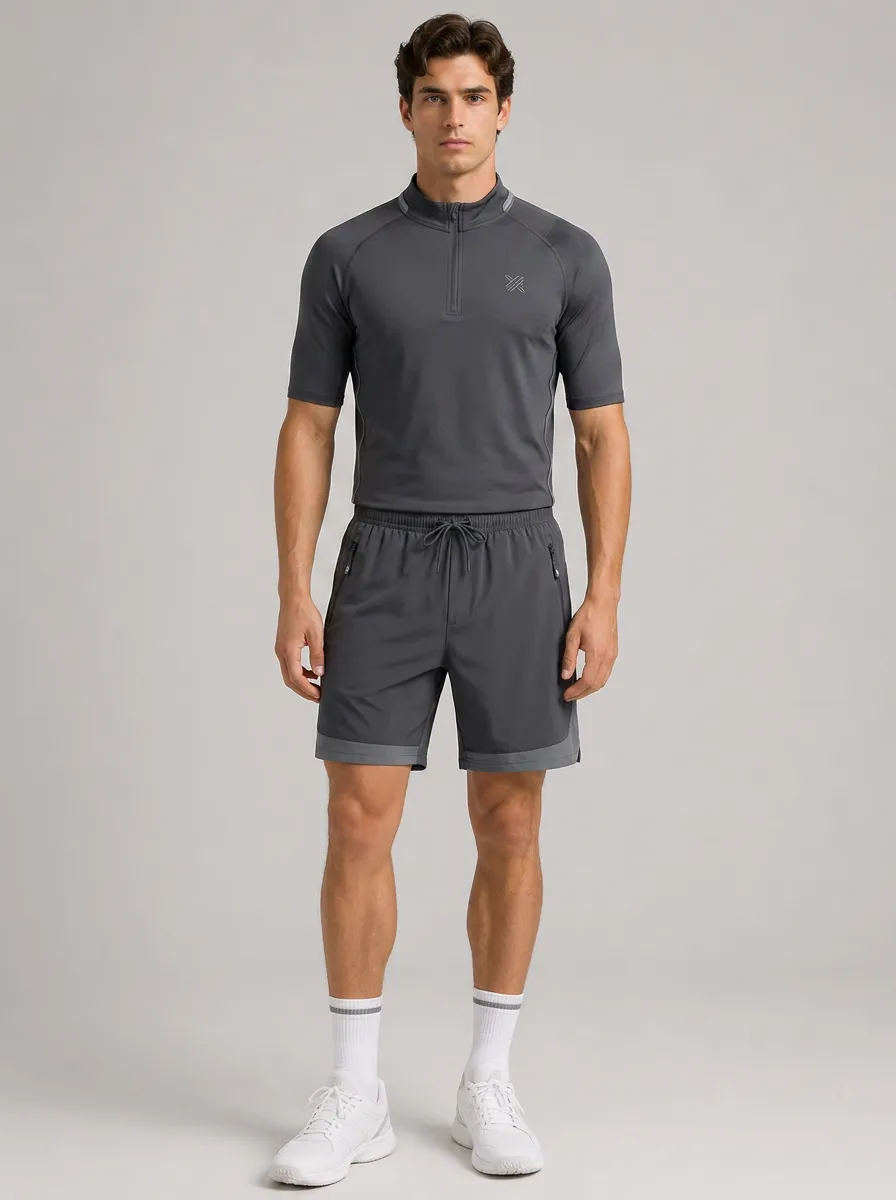 Men's Athletic Half-Zip Raglan Top and Zip-Pocket Shorts Set