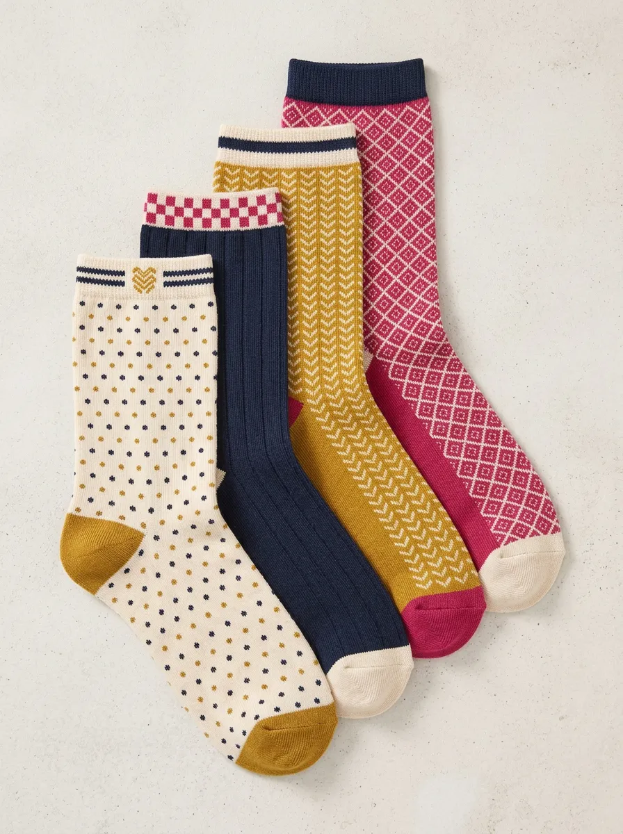 Signature Geometric Vintage Fit Women's Four Pair Socks