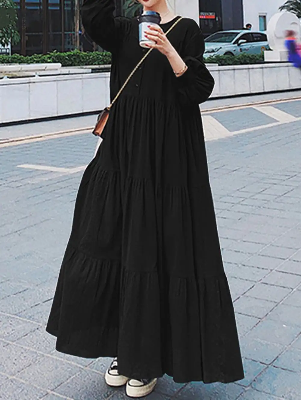 V-Neck Ruffled Loose Dress