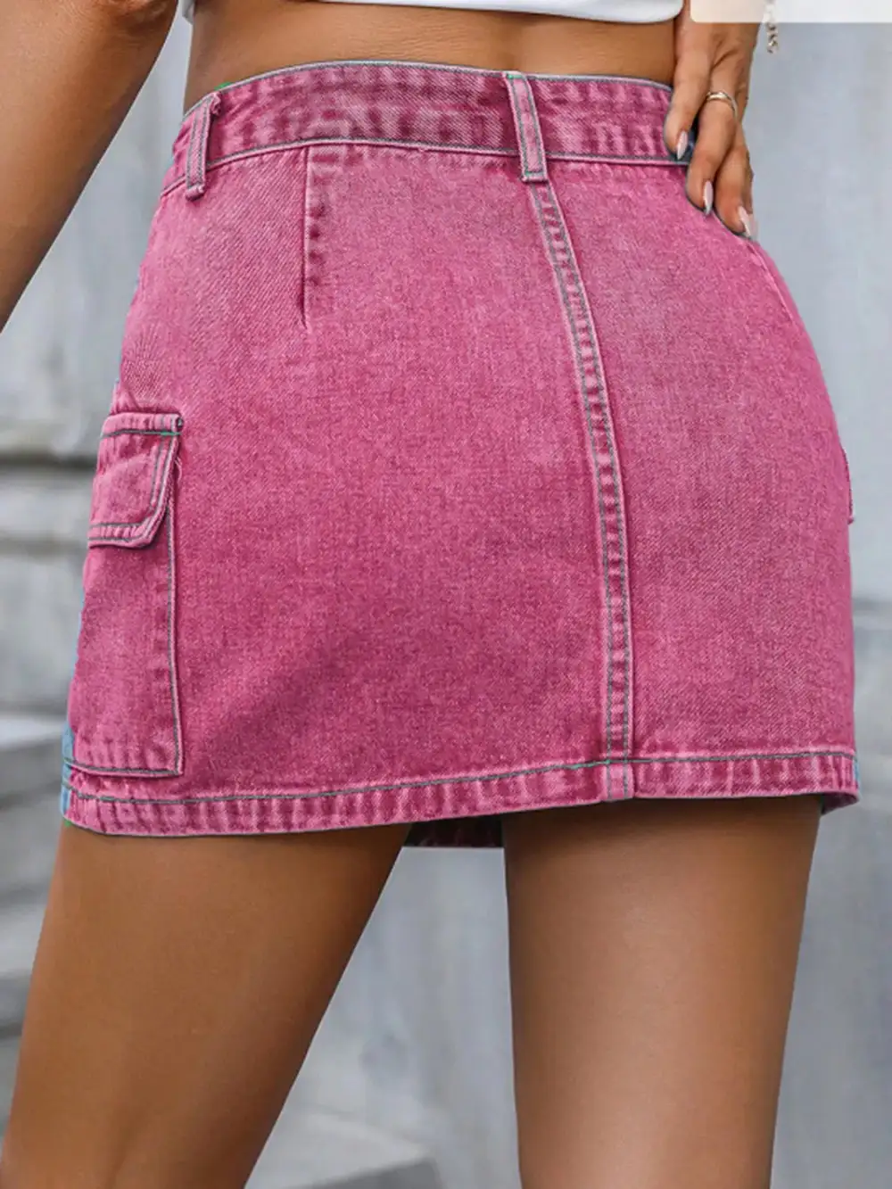 Flexible Button Front Denim Detail Skirt