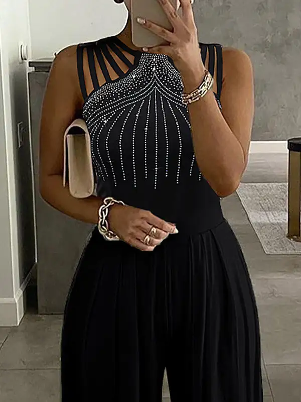 Mouwloze Jumpsuits Met Holle Strass Steentjes En Wijde