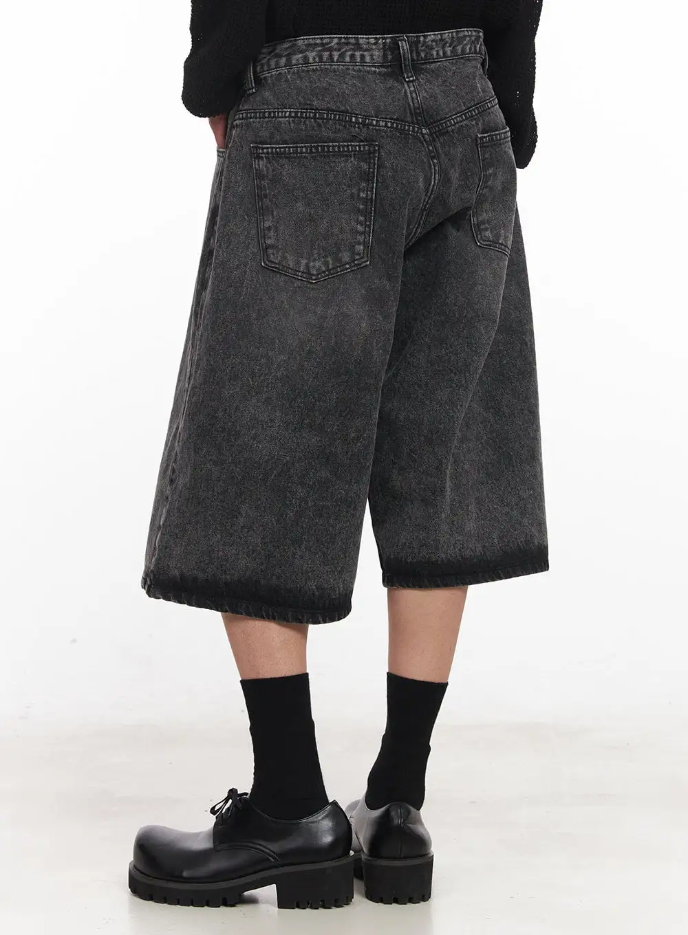 Men's Streetwear Washed Wide-Fit Denim Shorts