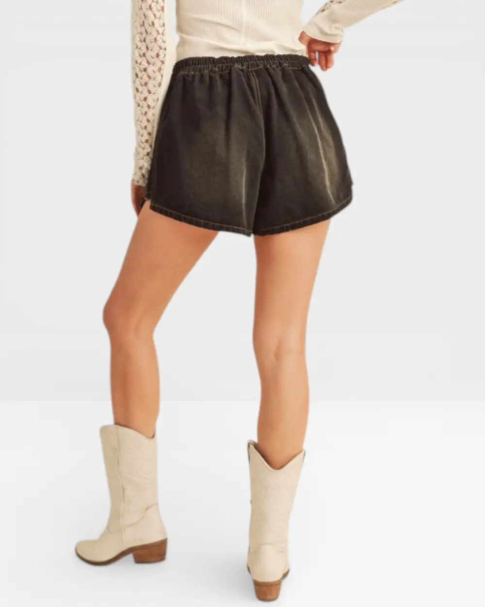 Washed Elastic Waist Denim Shorts
