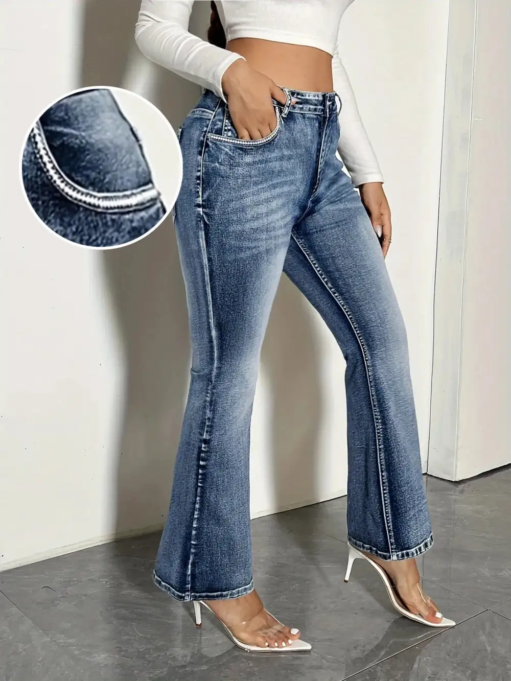 High Waist Vintage Wash Flared Denim Jeans