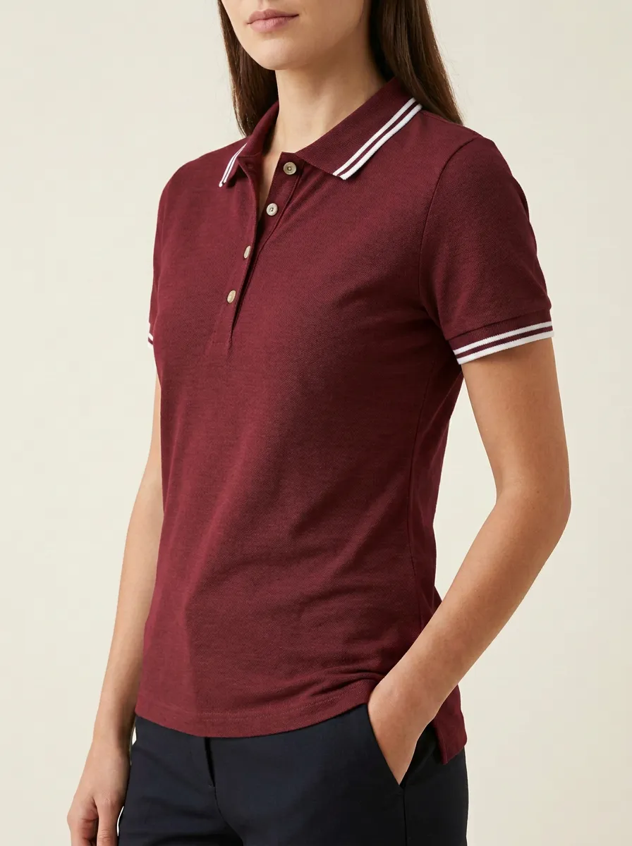 Women's Striped-Collar Collared Polo Shirt