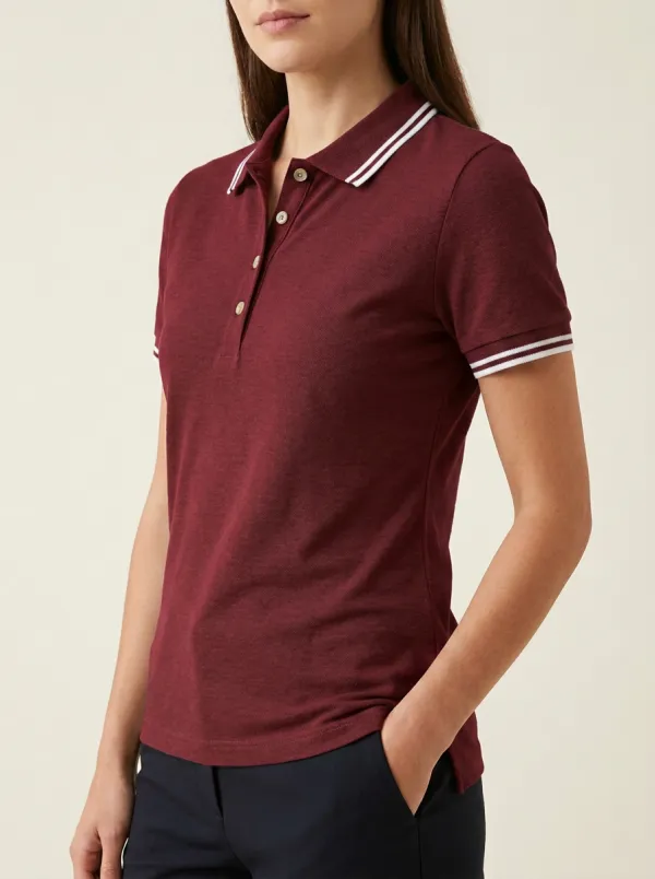 Women's Striped-Collar Collared Polo Shirt